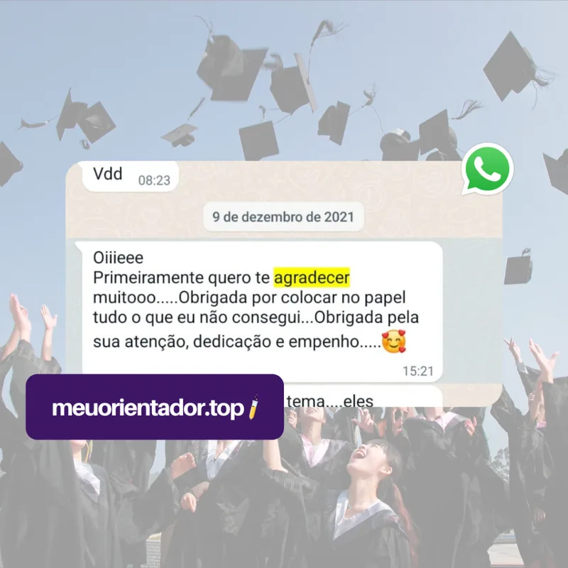 Captura de conversa de WhatsApp em que uma aluna agradece pela elaboração do TCC