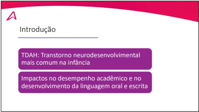 Slide de introdução de TCC sobre TDAH com tópicos curtos no padrão visual da instituição