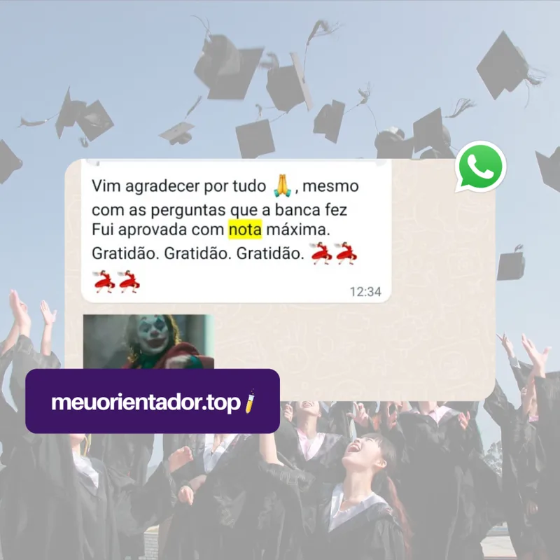 Captura de conversa de WhatsApp em que uma aluna relata aprovação após a banca