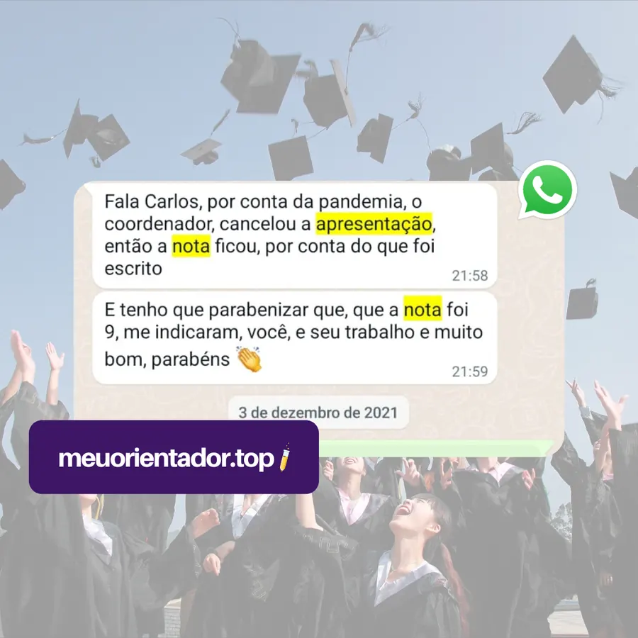 Print de WhatsApp de aluno relatando nota 9 e indicação do serviço